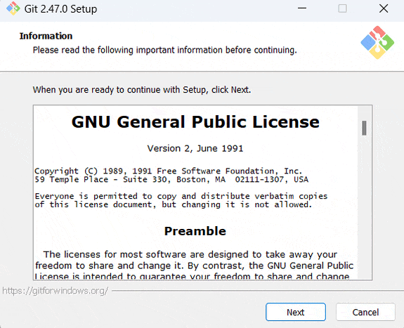 Animação do processo de instalação do Git